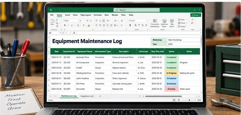 Equipment Maintenance Log Sheet Template Excel for Workshop Managers: Practical 2026 Setup