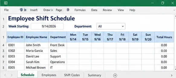 Free Employee Shift Schedule Template in Excel with Hours Calculator