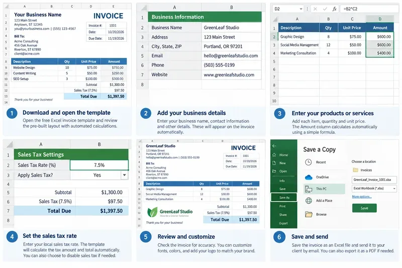 Free Small Business Invoice Template for Excel With Automated Sales Tax Calculation