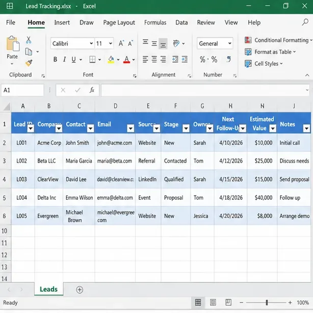 How to Create a Simple Lead Tracking System in Excel Before Buying a CRM
