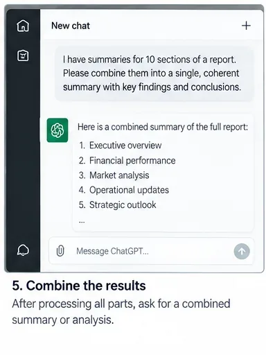 Synthesis chat combining multiple section summaries into one structured report.