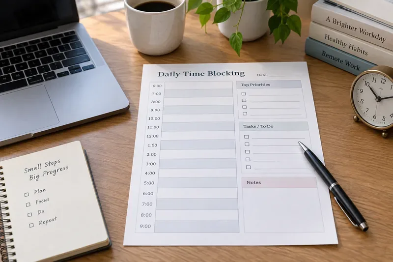 Printable Daily Time Blocking Template PDF for WFH Professionals